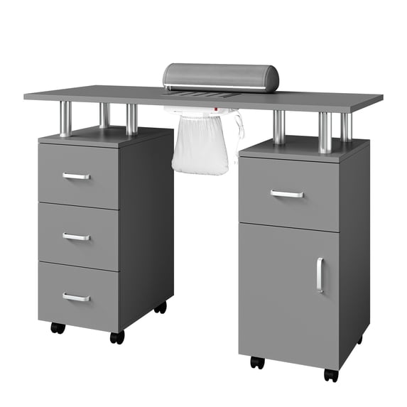 42 Inch Manicure Table,Ergonomic Nail Desk with Lockable Wheels,Large Storage Cabinet & Drawers,Nail Tech Table for Salon & Home Use,Gray