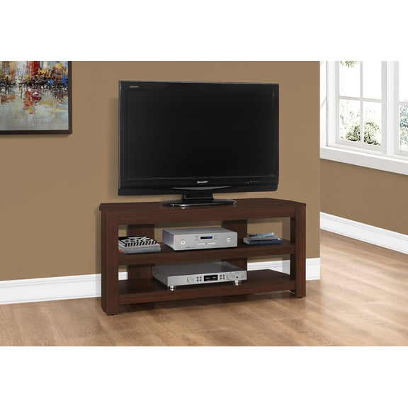 42 Inch Media Console with Open Storage Shelves, Cherry Finish