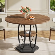 VNT 42" Round Dining Table with Storage Shelf, Circle Dinner Table for Kitchen & Dining Room(Walnut)