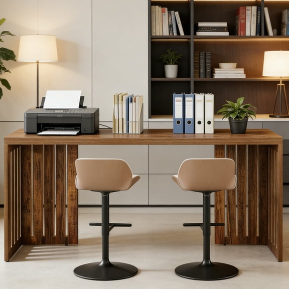 42 Inch Oak Finish Entryway Console Table - T-Leg MDF Table with 3D Paper Laminate, Narrow Table for Hallway Living Room