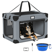 42in Collapsible Dog Crate, Portable Soft Travel Dog Crate with Bowl, Foldable Pet Kennel Carrier, with Signature Card and Pen, Gray