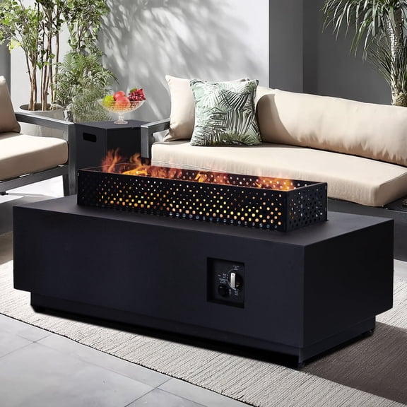 42 inch Propane Fire Pit Table, 3-in-1 Outdoor Fire Pit Table with Removable Lid, Baking Pan for Outside Patio, Black