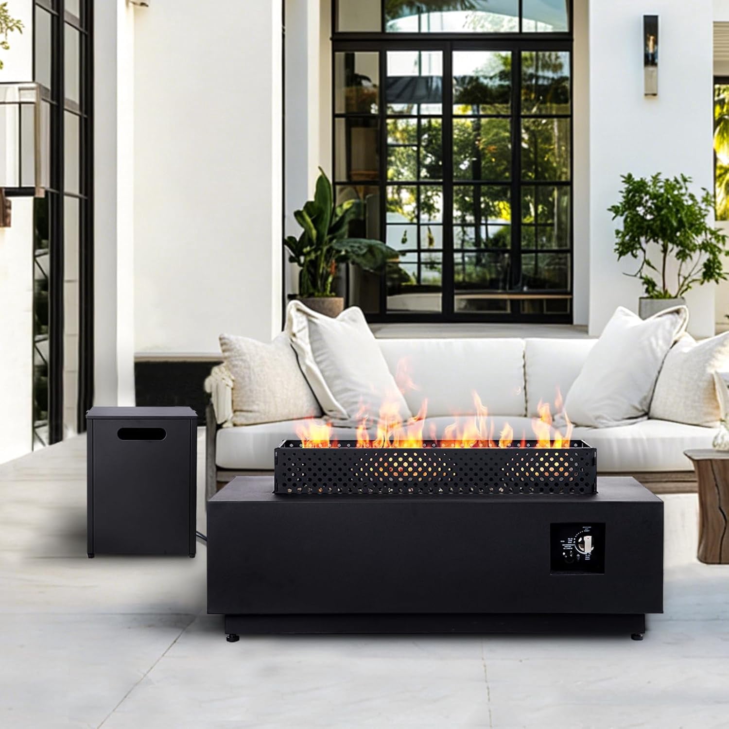 42 Inch Propane Fire Pit Table, 3-piece Outdoor Rectangular Fire Pit ...