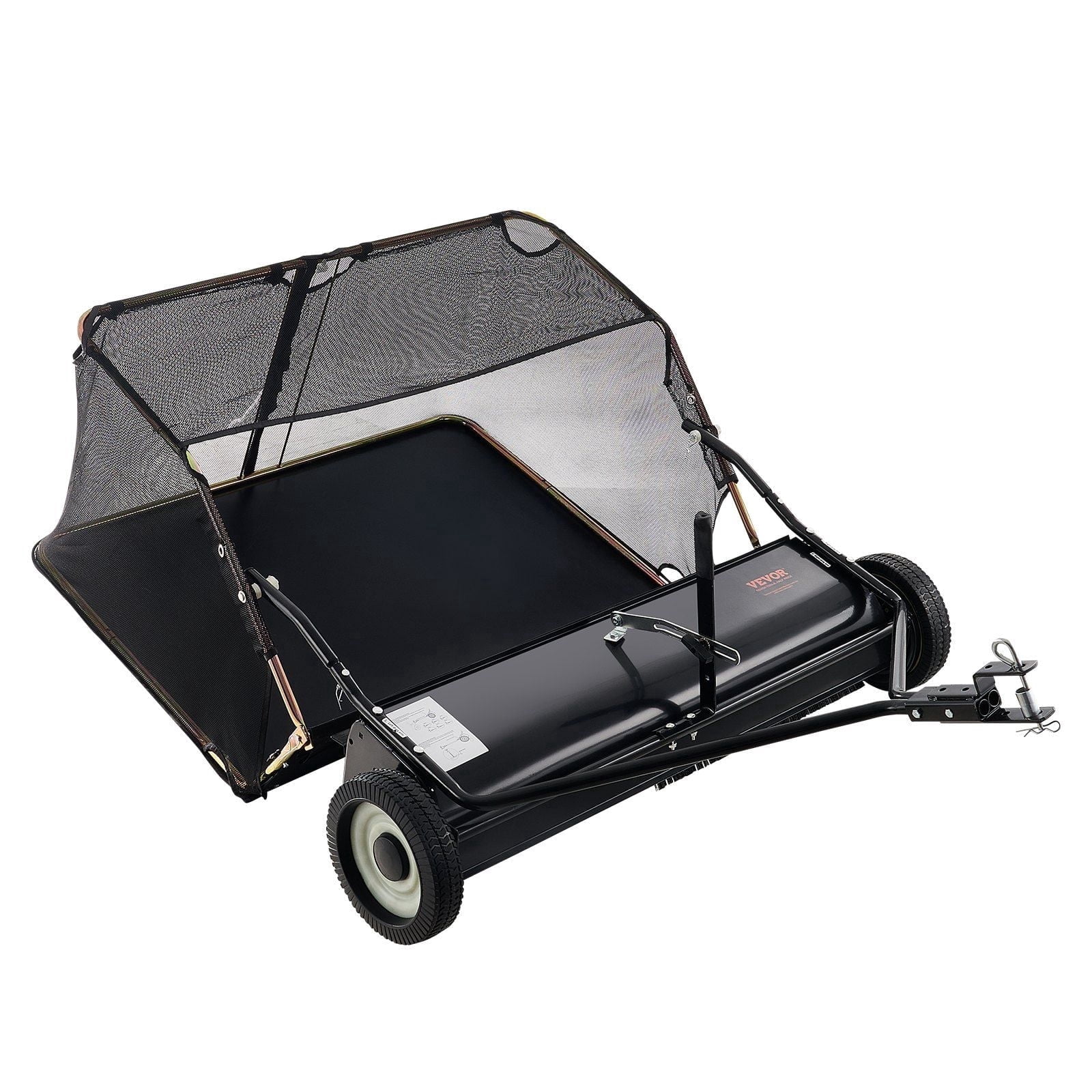 42 Inch Pull Behind Lawn Sweeper, Large Capacity 12 cu.ft, Adjustable Height for Grass & Leaves, Heavy Duty Rope Dump – Yard Maintenance
