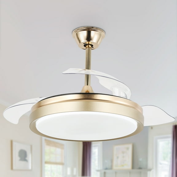 42 Inch Retractable Ceiling Fan with Lights and Remote Control Modern Ceiling Fan with Retractable Blades, Silent Motor, 3 Light Color Change, 4 Timing Options, Gold