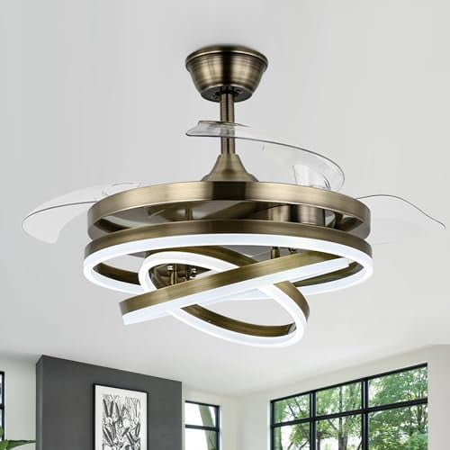 Orren Ellis 42" Retractable Ceiling Fan With Light, 6-Speed Latest DC Motor Remote Control Ceiling Fan