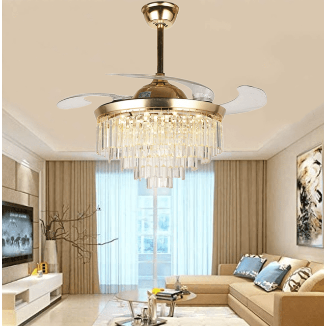 30" Retractable Crystal Ceiling Fan With Light | RGB Colors, Remote & App Control, 6 Speeds