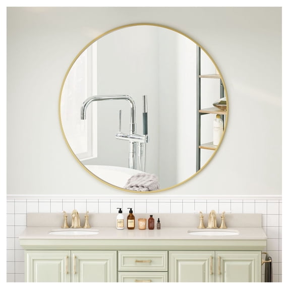 42 Inch Round Wall Mirror - Metal Framed Circular Mirror for Bathroom ...