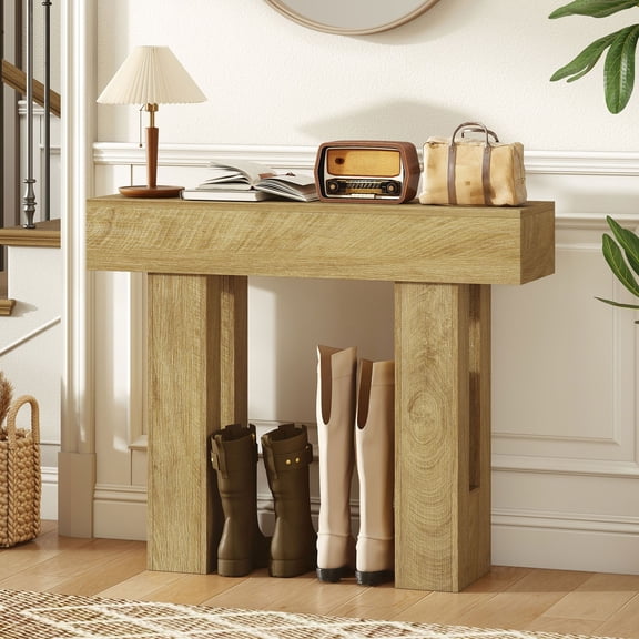 42 Inch Rustic Oak Console Table, Slim MDF Sofa Table for Living Room & Hallway, Narrow Entryway Accent Table with Thickened Top, 41.7 x 11.8 x 33.5 in, Farmhouse Style