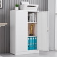 thumbnail image 1 of 42 Inch Secure Lockable Metal Storage Cabinet with Adjustable Shelves and 2 Keys, Anti-Pry Steel Rods, Soft-Close Doors for Garage, Office, School Organization of Tools, Files, Chemicals, Black, 1 of 9
