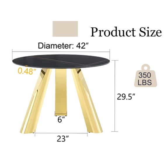 42-Inch Stainless Steel Gold-Plated Flamed Granite Round Table for Dining and Entertaining with Seating for 4 or 6 People Ideal for Home or Conference Use
