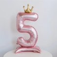 42 Inch Standing Pink Number 5 Balloons With Crown, 5Th Birthday