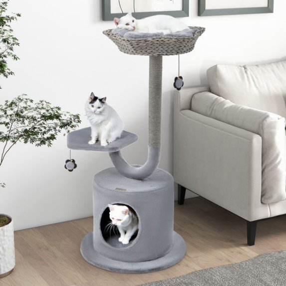 42 Inch Tall Cat Tower With Curved Metal Supporting Frame Photo Inspiration