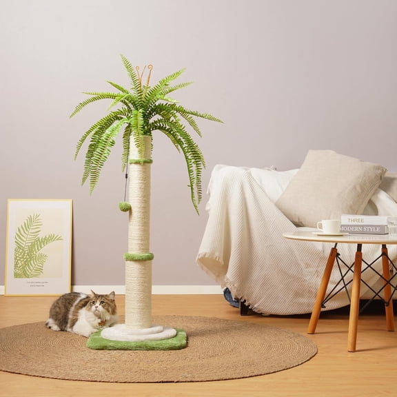 42 Inch Tall Palm Tree  Scratching Post - Heavy Duty  Sisal Rope Vertical Pole with Dangling Ball for Large Cats