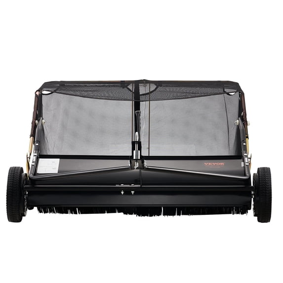 42 Inch Tow Behind Lawn Sweeper 12 cu ft Heavy Duty Grass and Leaf Collector with Dumping Rope Adjustable Height for Debris