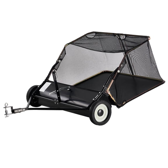 42 Inch Tow Behind Lawn Sweeper 12 cu ft Large Capacity Pull Behind Grass Collector Heavy Duty Leaf and Grass Collector with Dumping Rope Design Adjustable Sweeping Height for Debris and Grass Pickup