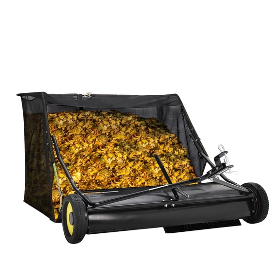 42 Inch Tow Behind Lawn Sweeper, Large Pull Behind Grass Sweeper Heavy Duty Leaf & Grass Collector with Dumping Rope Design, Adjustable Sweeping Height for Yard and Grass Cleanup Tool