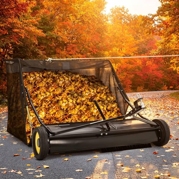42-Inch Tow Behind Lawn Sweeper with 18 Cu. Ft. Hopper, Adjustable Height and Dump Rope Design