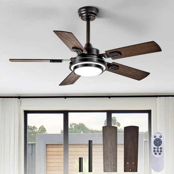42-Inch Walnut Ceiling Fan with Light: 5-Blade Gazebo Fan Dual Finish Reversible Remote Control for Living Room & Outdoor Patios, Farmhouse