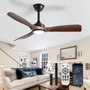 42-Inch Walnut Ceiling Fan with Light Indoor/Outdoor Use Hanging Fan, Remote & APP Control, High Efficiency with Quiet DC Motor, Timer Function
