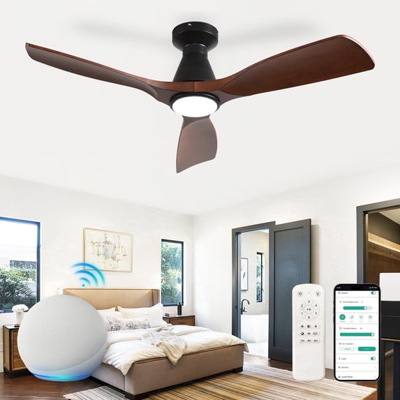 Depuley 42-Inch Walnut Ceiling Fan with Lights: Alexa & App Remote Control,Dimmable Indoor Outdoor Fan with 6-Speed & 3 CCT