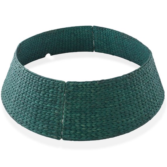 42-Inch Water Hyacinth Christmas Tree Collar, Woven Tree Base Cover with Cord Cut Out, Green