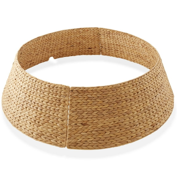 42-Inch Water Hyacinth Christmas Tree Collar, Woven Tree Base Cover with Cord Cut Out, Natural