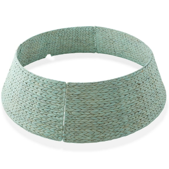 42-Inch Water Hyacinth Christmas Tree Collar, Woven Tree Base Cover with Cord Cut Out, Seafoam