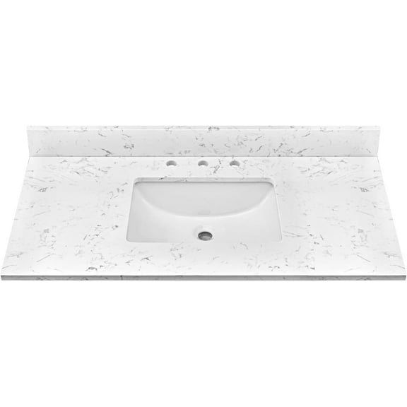 42 Inch White Bathroom Vanity Top, Engineered Stone Countertop with Middle Sink, Widespread Faucet Hole Spread with Backsplash Bathroom Vanity Sink Top