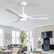 42-Inch White Ceiling Fan with Light Indoor/Outdoor Use Hanging Fan, Remote Control, High Efficiency with Quiet DC Motor, Timer Function