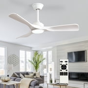 42-Inch White Ceiling Fan with Light Indoor/Outdoor Use Hanging Fan, Remote Control, High Efficiency with Quiet DC Motor, Timer Function