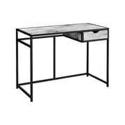 42 Inch White Marble Look Computer Desk with Black Metal Frame and Storage Drawer
