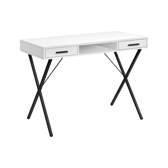 42 Inch White Modern Computer Desk with X Frame and Triple Storage ...