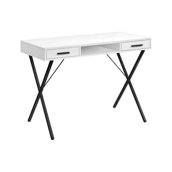 42 Inch White Modern Computer Desk with X Frame and Triple Storage