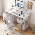 thumbnail image 1 of Computer Desk with Drawers, 42 Inch Home Office Desk Study Writing Table, Gaming Desk with USB Power Outlets, Office Desk with Fabric Drawer, Work Table with Shelf for Bedroom, White, 1 of 10
