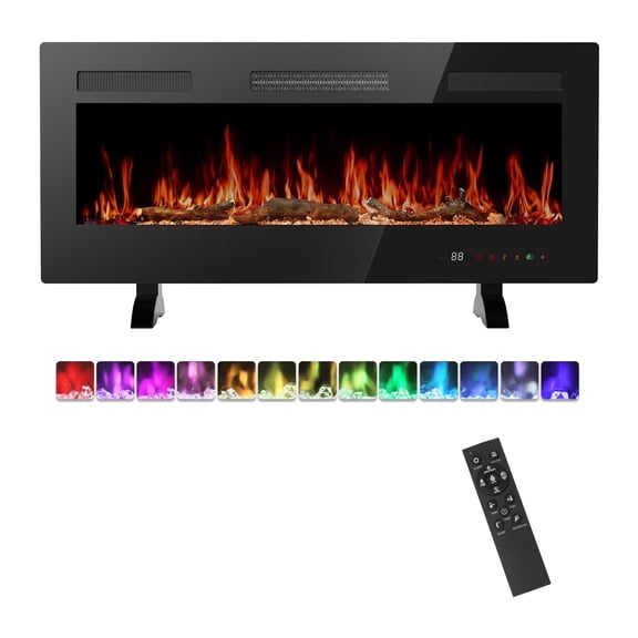 edx 42"Electric Fireplace, 1500W, 13 Adjustable Flame Colors, 12-Hour Timer, Low-Noise Design, Supports Wall-Mounted/Freestanding/Built-In Installation