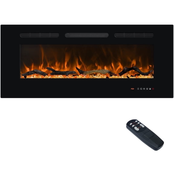 Dreamflame 42 inches Recessed & Wall Mounted Electric Fireplace with 13*13 Flame Effects, 750/1500W Thermostat, Black