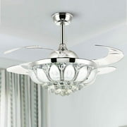 42 Invisible Ceiling Fan with Light Retractable Dimmable Crystal Chandelier Fan