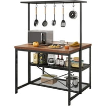 42" Kitchen Island with Power Outlets - Mobile Bakers Rack with 3 Shelves, Microwave Stand & 5 Hooks, 400lb Capacity (Natural)