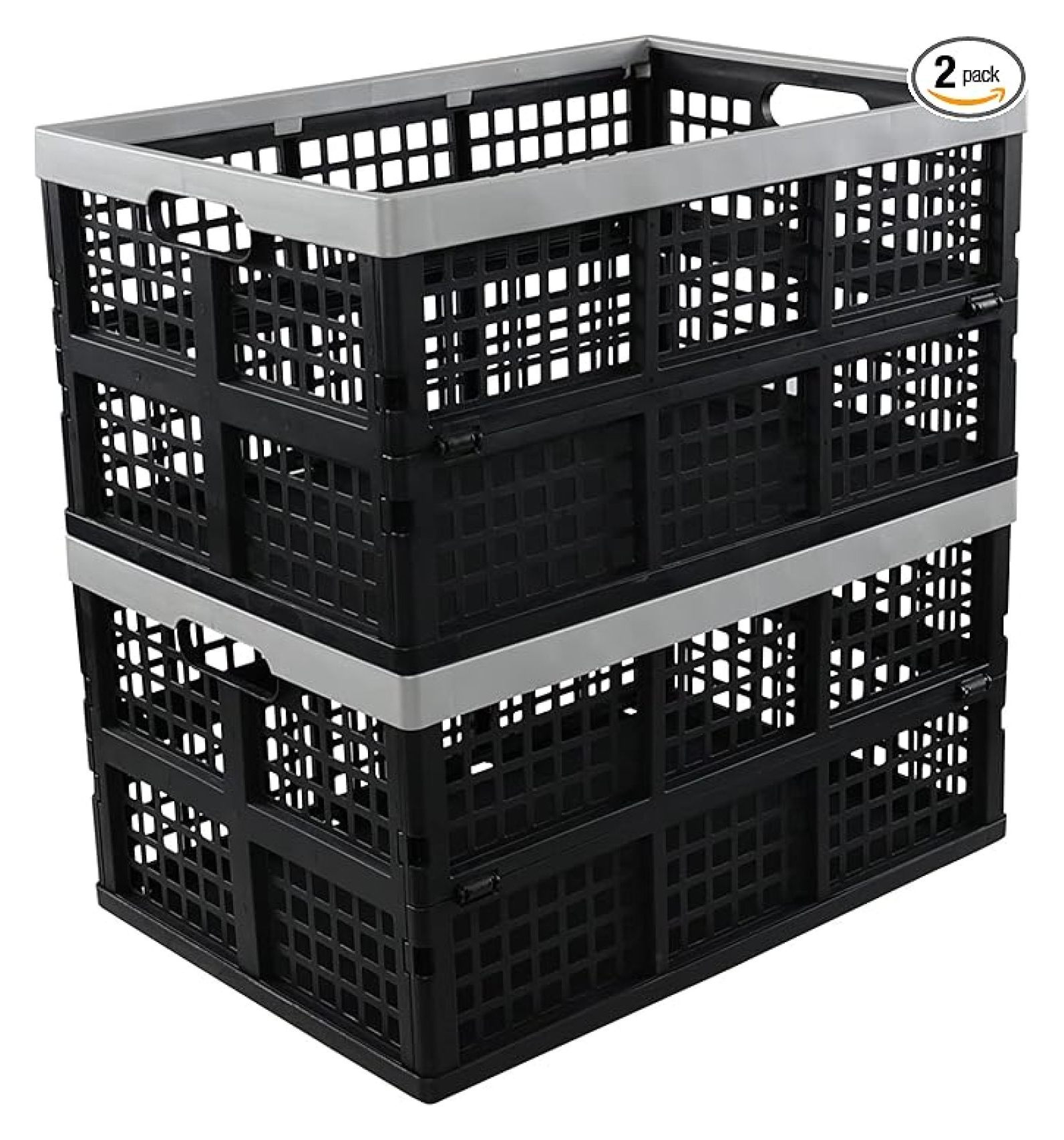 42 L Collapsible Crate Storage, Plastic Folding Storage Crates, 2 Pack ...