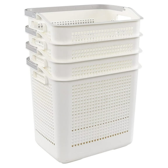 42 L Plastic Laundry Baskets with Handles, White Plastic Hamper for Clothes, 4 Packs