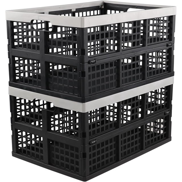 42 L Plastic Stackable Collapsible Crate, Large Plastic Folding Storage