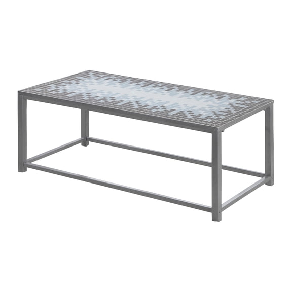 42" L Rectangular Home Coffee - Blue Tile Top, Grey Metal Base, Living Room Table L, Metal, Accent