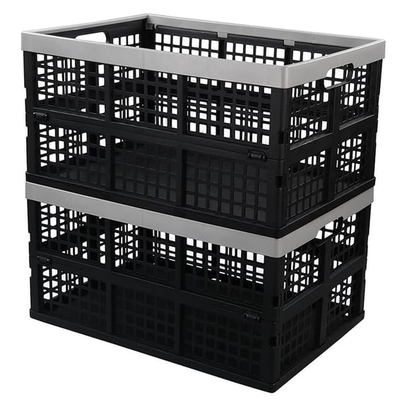 42 L Stackable Plastic Folding Crate, Plastic Collapsible Storage Basket, 2 Packs