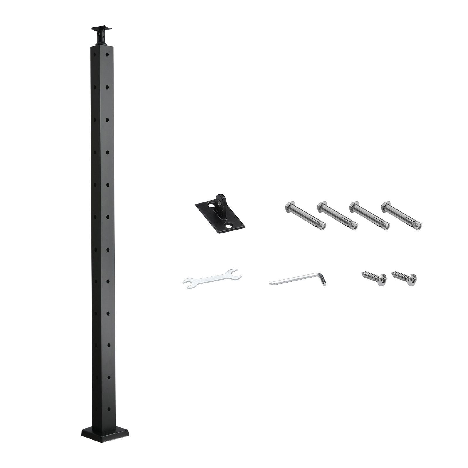 42" L-Type Hole Cable Railing Post, SUS304 Stainless Steel, 12 Pairs of Holes, 3" Spacing, for Corner Deck Stairs Balcony Railing