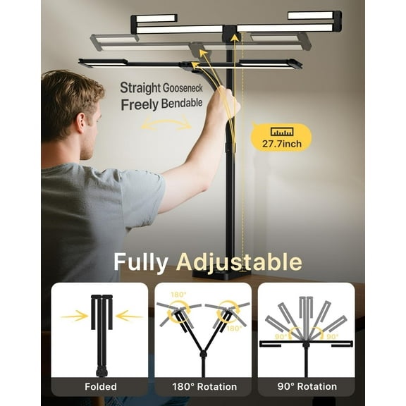 42" LED Desk Lamp with Clamp, Architect Desk Light with Remote, Adjustable 4-Segment Bar, 1800LM Bright, Eye-Caring Desk Lamp for Home Office, Reading, Study, Dual Monitors, Workbench (Black)