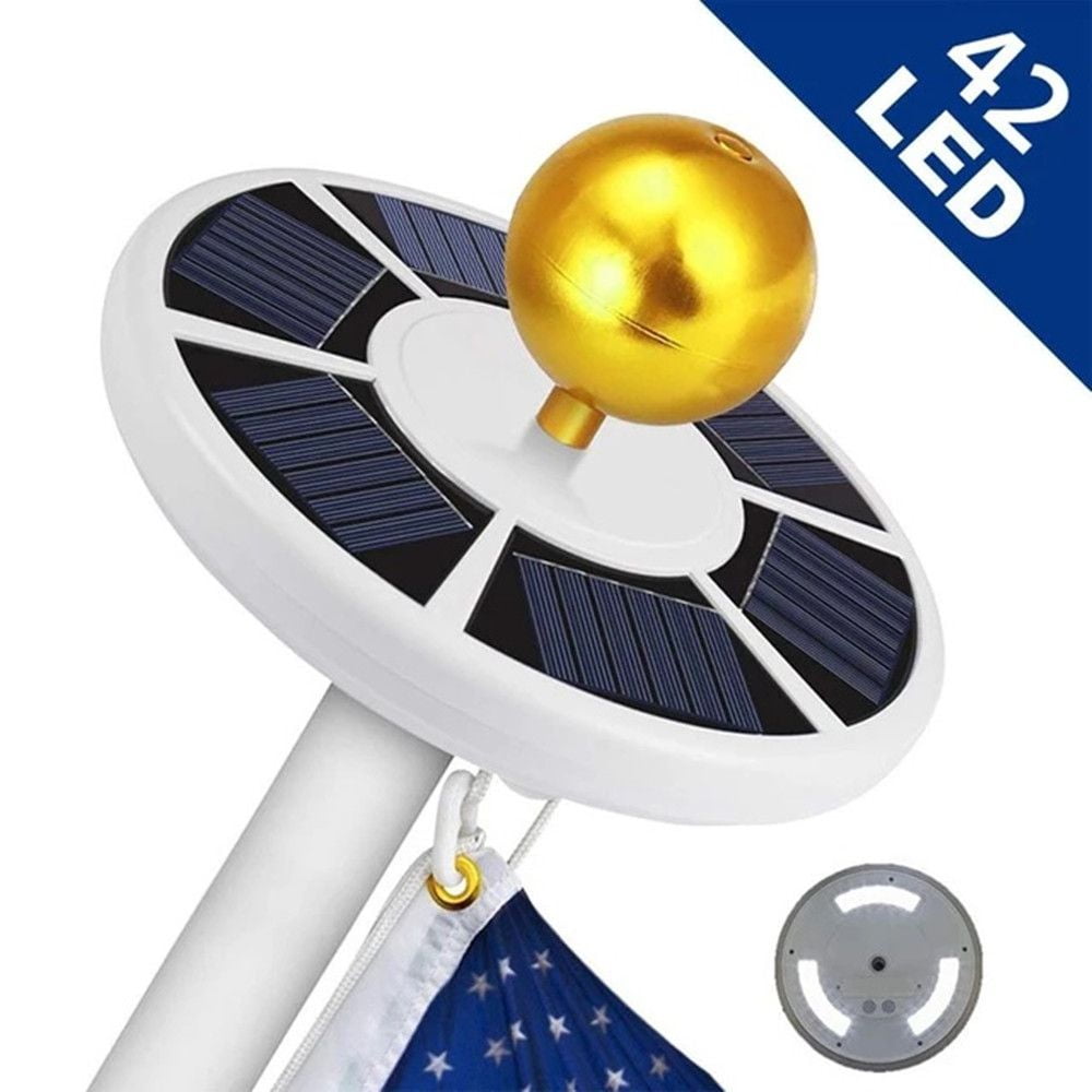 42 LED Solar Flag Pole Light with 6 Solar Panels, 2200mAh Battery, Two-Speed Dimming, Camping Light Function, IP55 Waterproof for Outdoor Flag Display