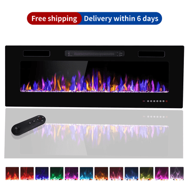 42" Large Recessed Electric Fireplace Wall Mounted Electric Insert Heater Fireplace Color Flame Remote Control, 1500W