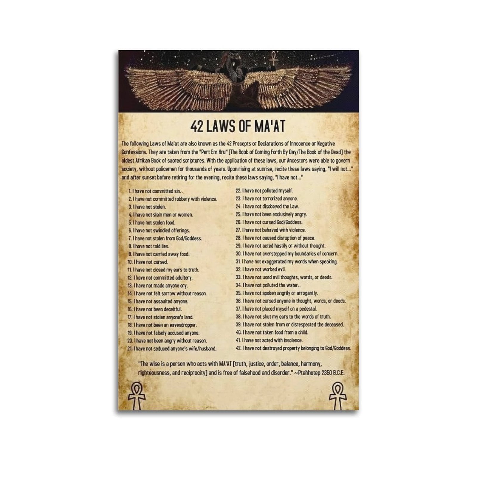 42 Laws Of Maat Vintage Painting Vintage Poster Picture Print Wall Art ...