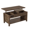 thumbnail image 1 of 42" Lift Top Coffee Table with Hidden Compartment & Storage Shelf，Center Table Converts to Dining Table，Rising Living Room Table Retro Central Table with Charge Station/USB Port, 1 of 8